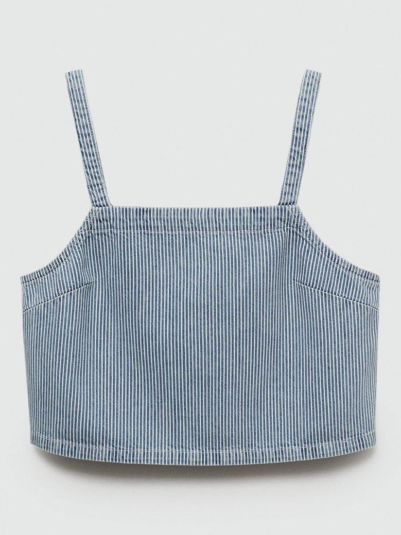 Mango Ibiza Stripe Denim Crop Top, Medium Blue, L