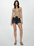 Mango Elena Frayed Hem Denim Shorts, Black