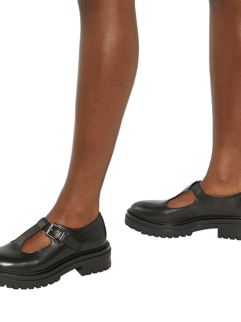 Product image 6 of 6, which shows Dune Henni Leather Chunky Cleated Sole Mary Jane Shoes, Black, EU36
