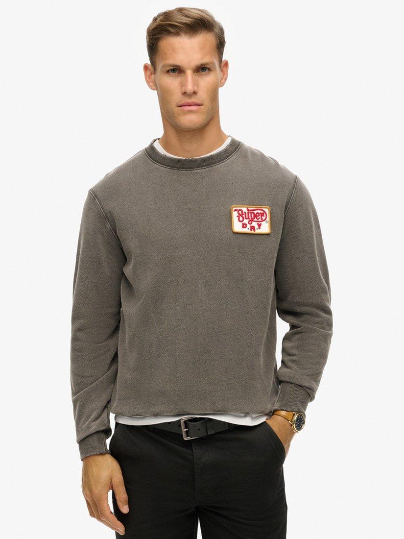 Superdry Mechanic Loose Fit Crew Sweatshirt, Washed Black