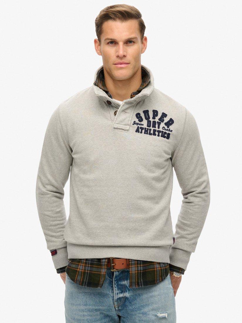 Product image 1 of 5, which shows Superdry Vintage Athletic Henley Sweatshirt, Light Grey Marl, L