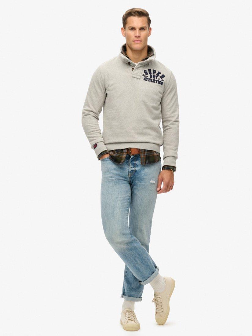 Product image 3 of 5, which shows Superdry Vintage Athletic Henley Sweatshirt, Light Grey Marl, L