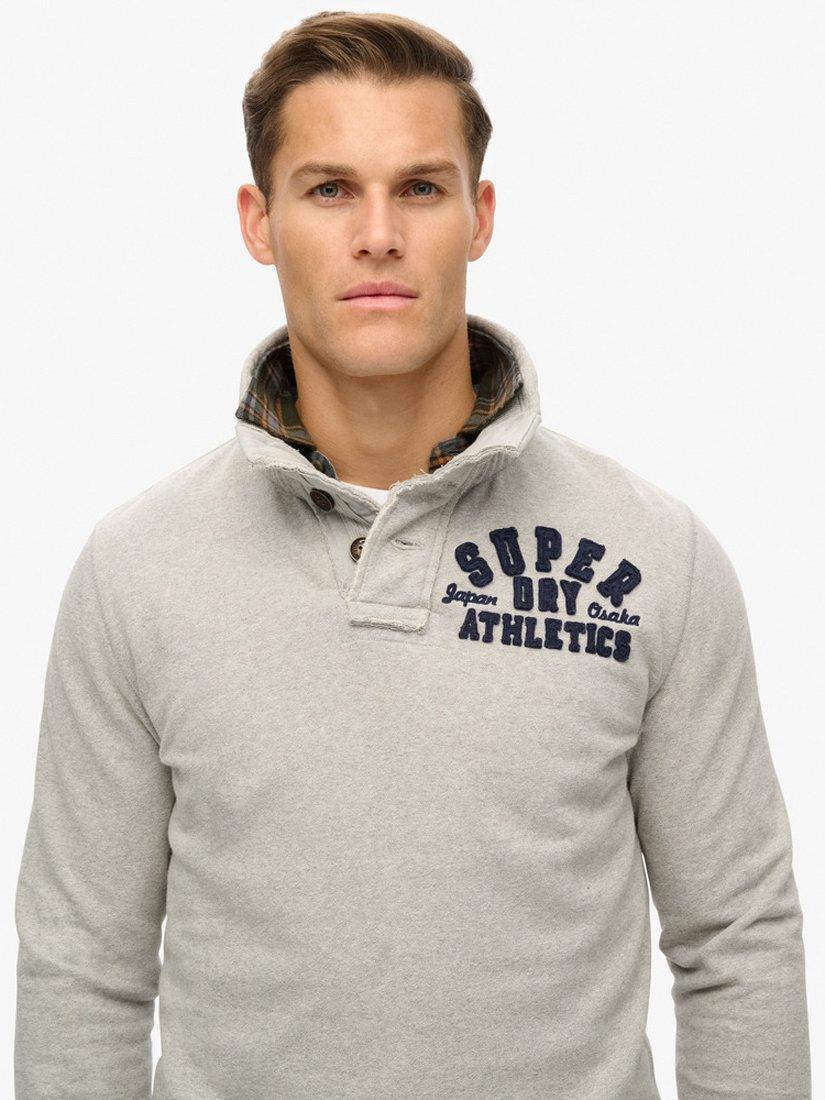 Product image 4 of 5, which shows Superdry Vintage Athletic Henley Sweatshirt, Light Grey Marl, L