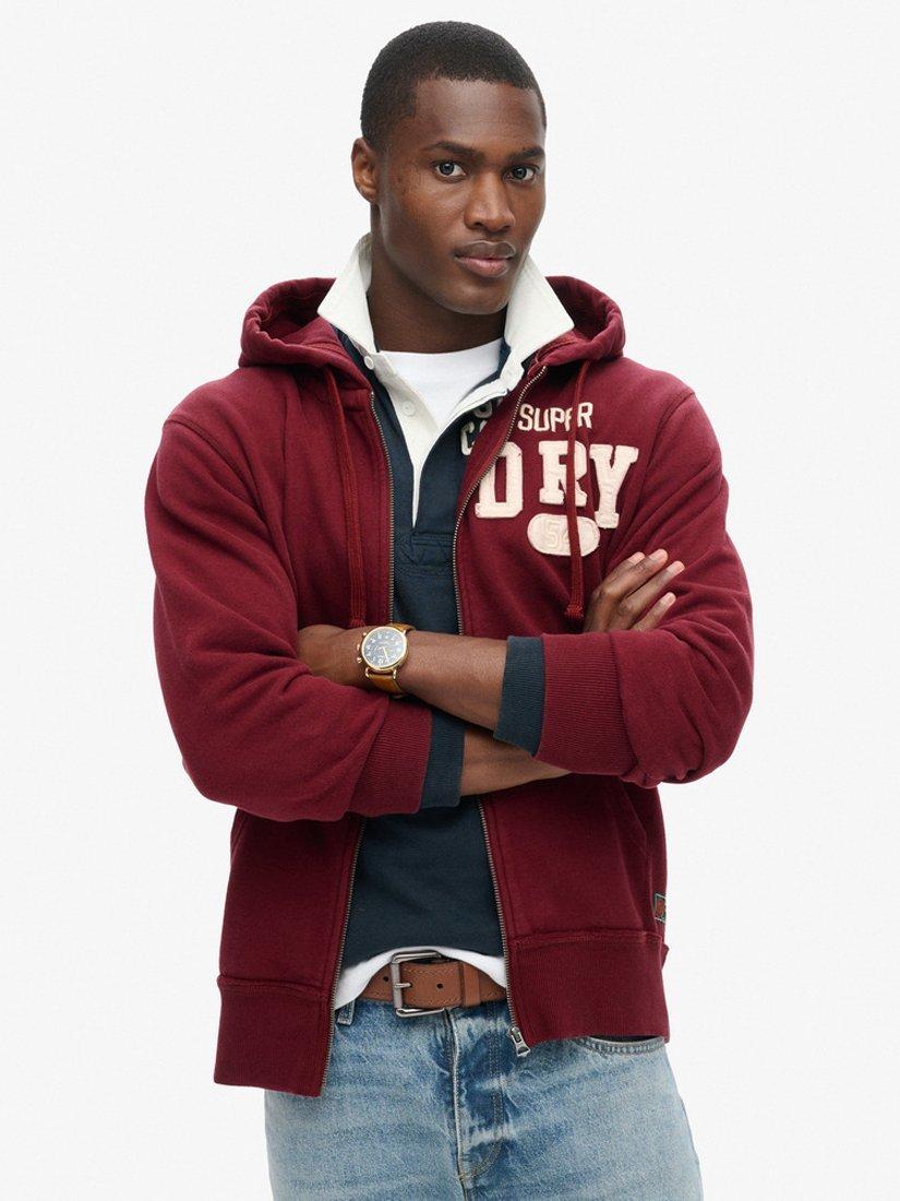Product image 3 of 6, which shows Superdry Vintage Athletic Zip Hoodie, Rich Burgundy, L