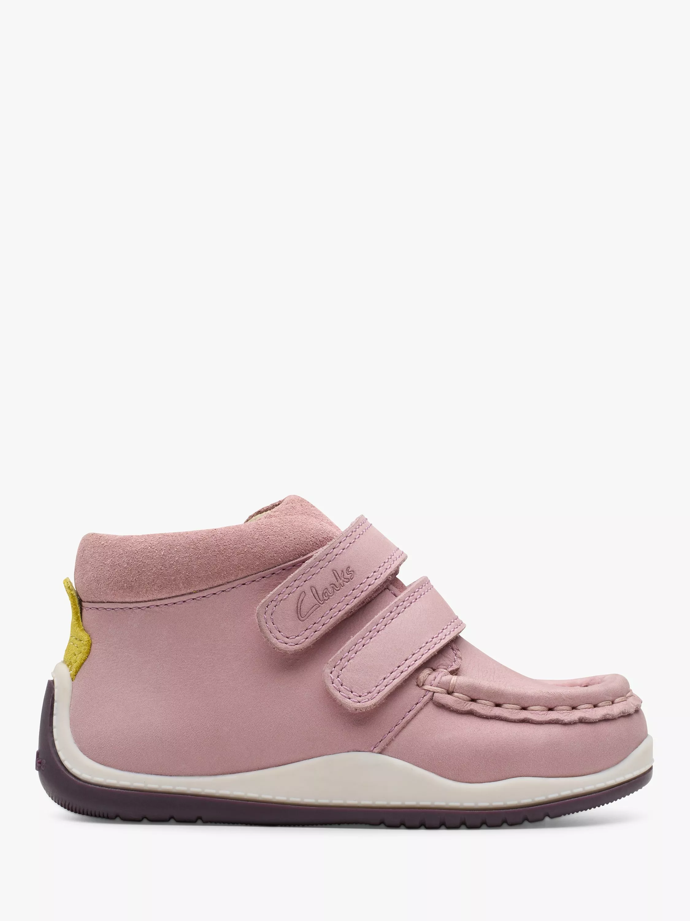 Clarks Noodle Play Riptape Leather Boots, Dusty Pink