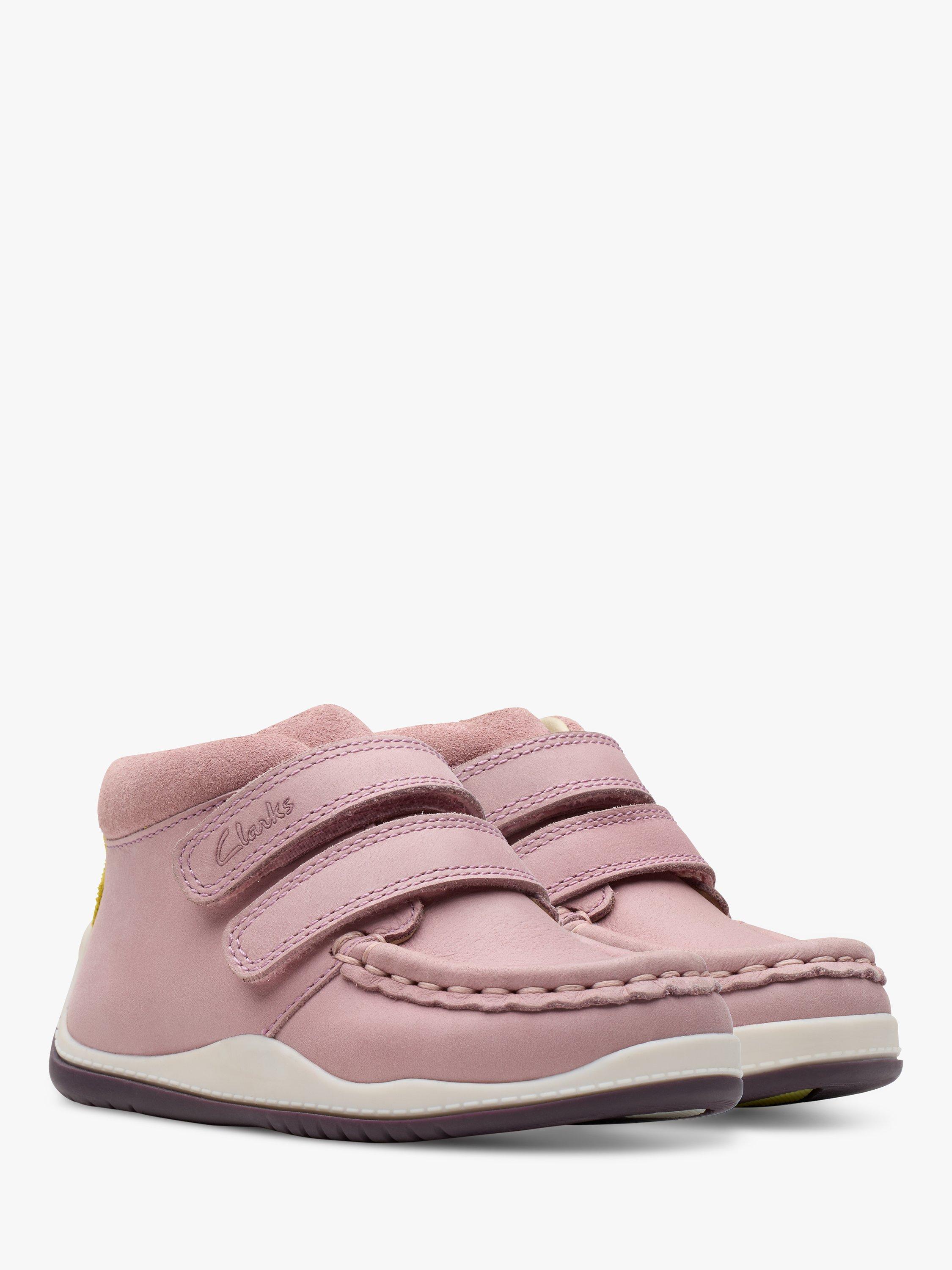 Clarks Noodle Play Riptape Leather Boots Dusty Pink