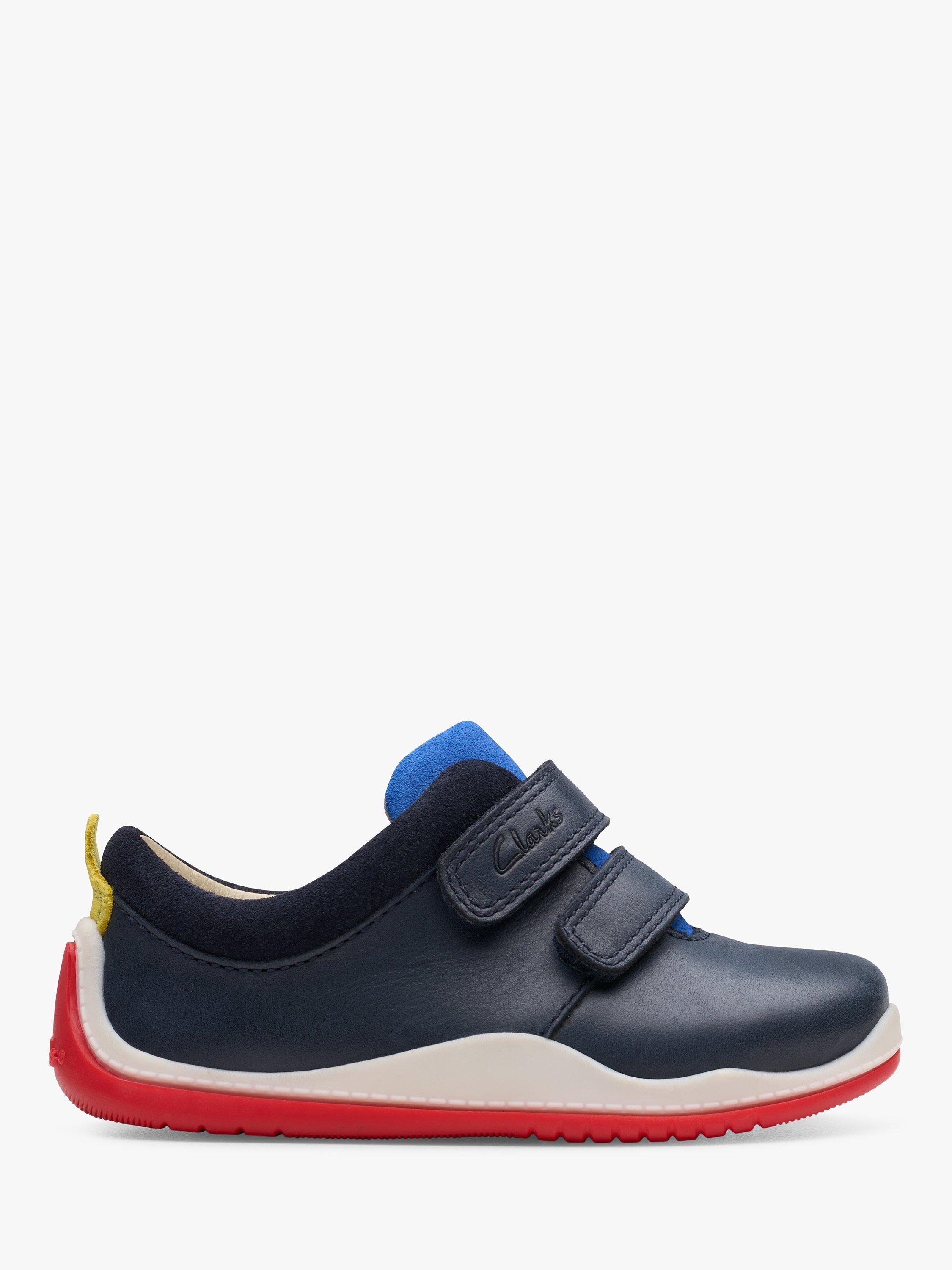 Product image 1 of 8, which shows Clarks Kids' Noodle Fun Shoes, Navy/Red, 4 F Jnr