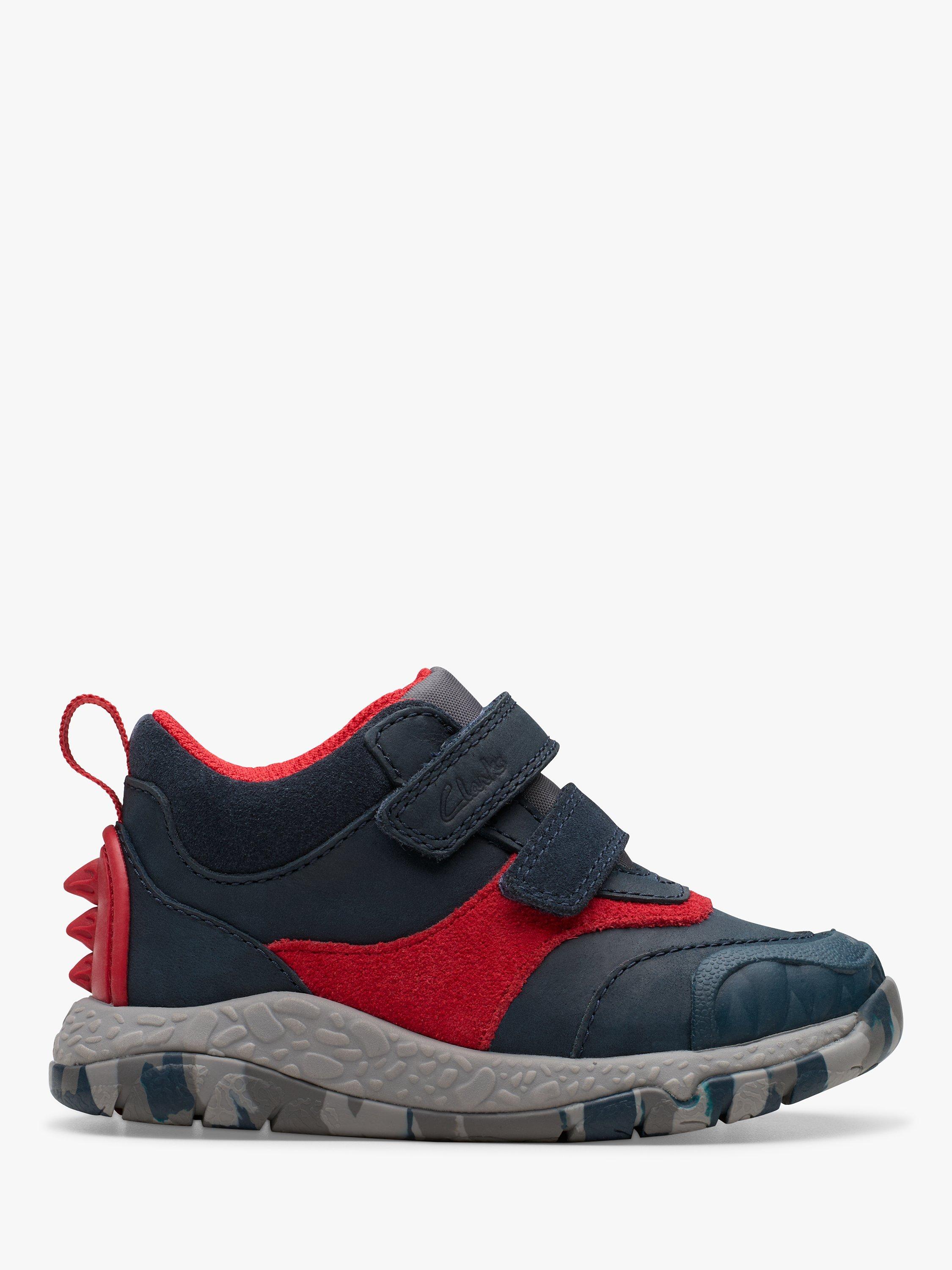 Product image 1 of 8, which shows Clarks Kids' Steggy Rex Trainers, Navy, 4 F Jnr