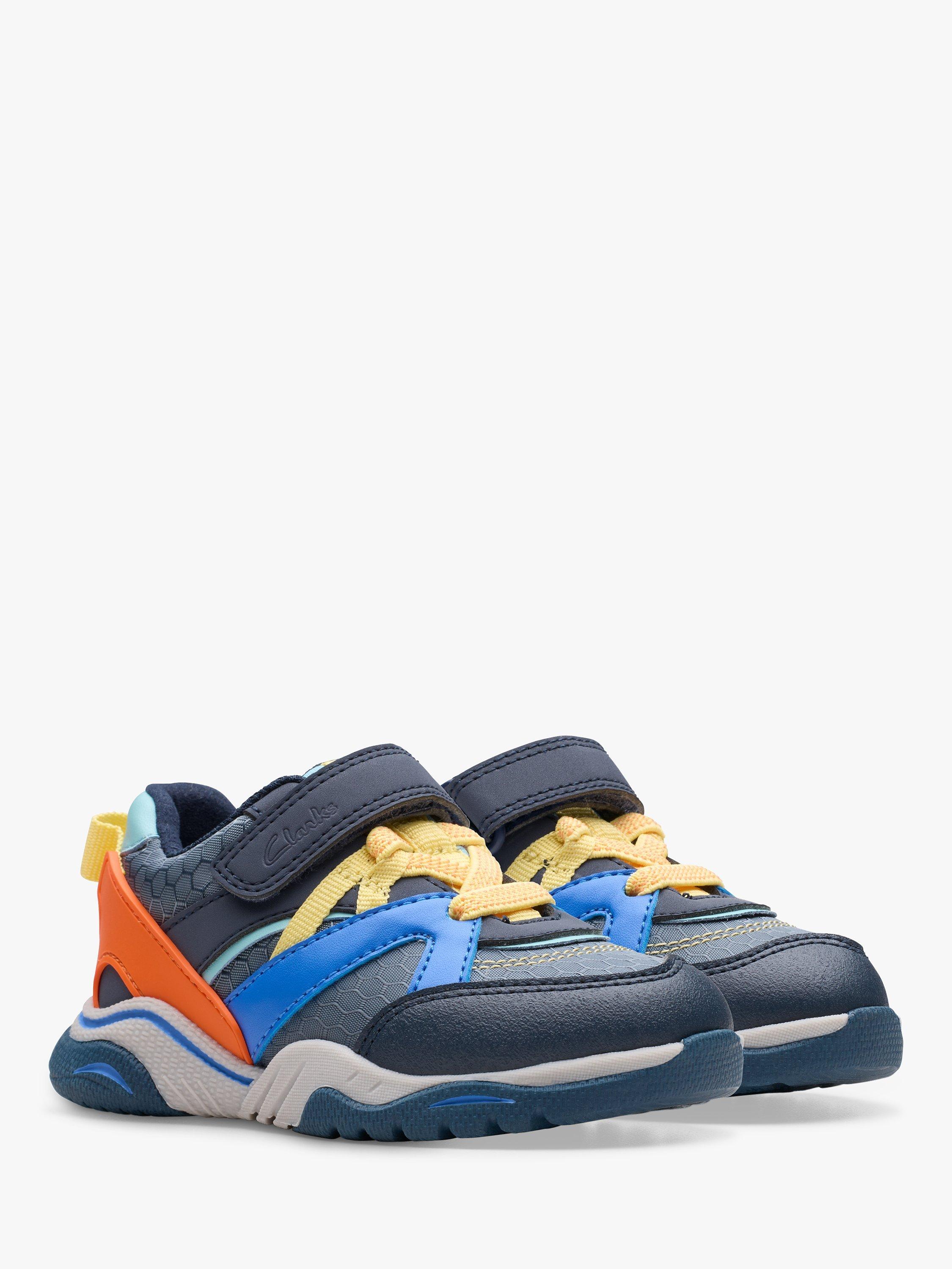 Product image 4 of 7, which shows Clarks Kids' Feather Pace Riptape Trainers, Grey/Multi, 4 F Jnr
