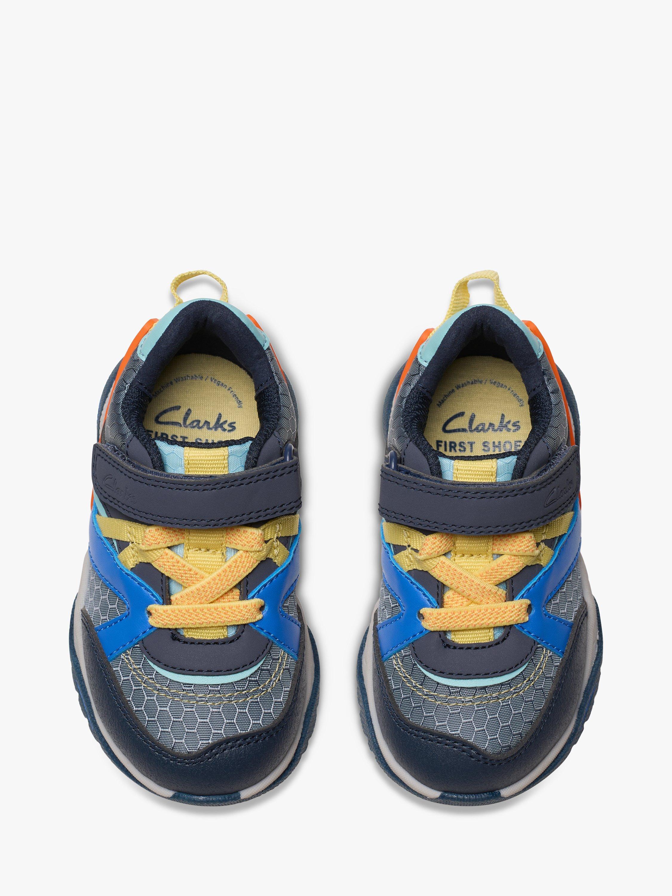 Product image 6 of 7, which shows Clarks Kids' Feather Pace Riptape Trainers, Grey/Multi, 4 F Jnr