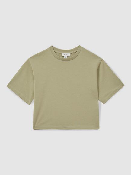 Reiss Kids' Cassy Cropped T-Shirt, Sage