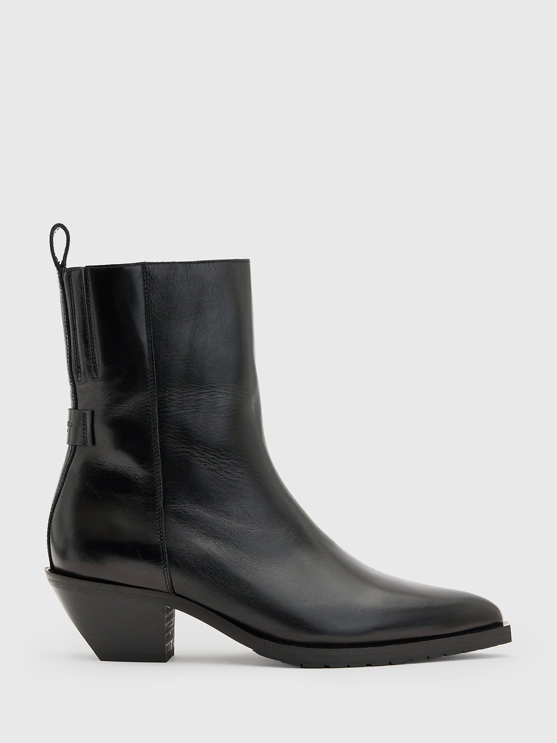 Product image 1 of 7, which shows AllSaints Bazely Leather Pointed Toe Ankle Boots, Black, 2
