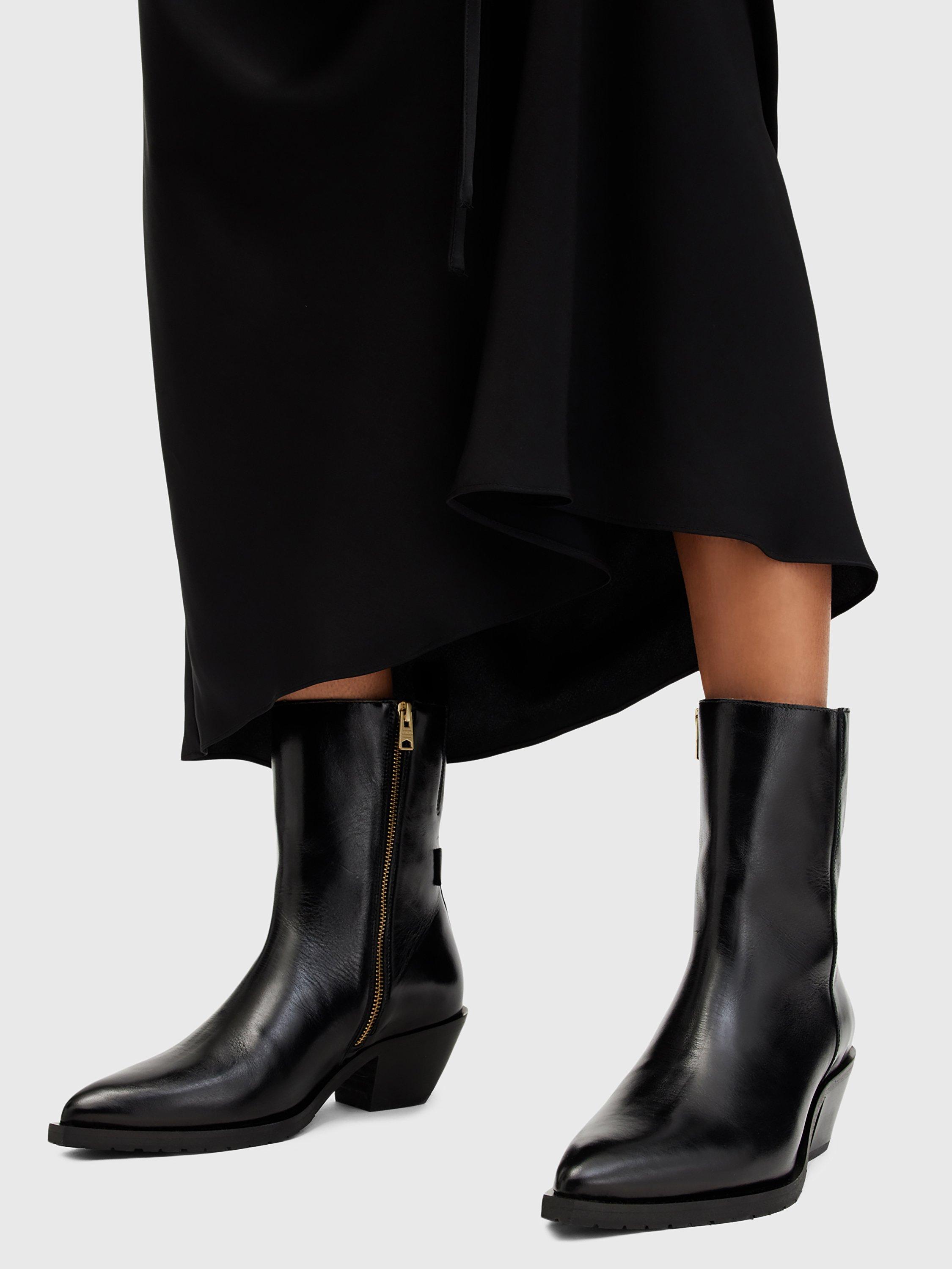 Product image 2 of 7, which shows AllSaints Bazely Leather Pointed Toe Ankle Boots, Black, 2