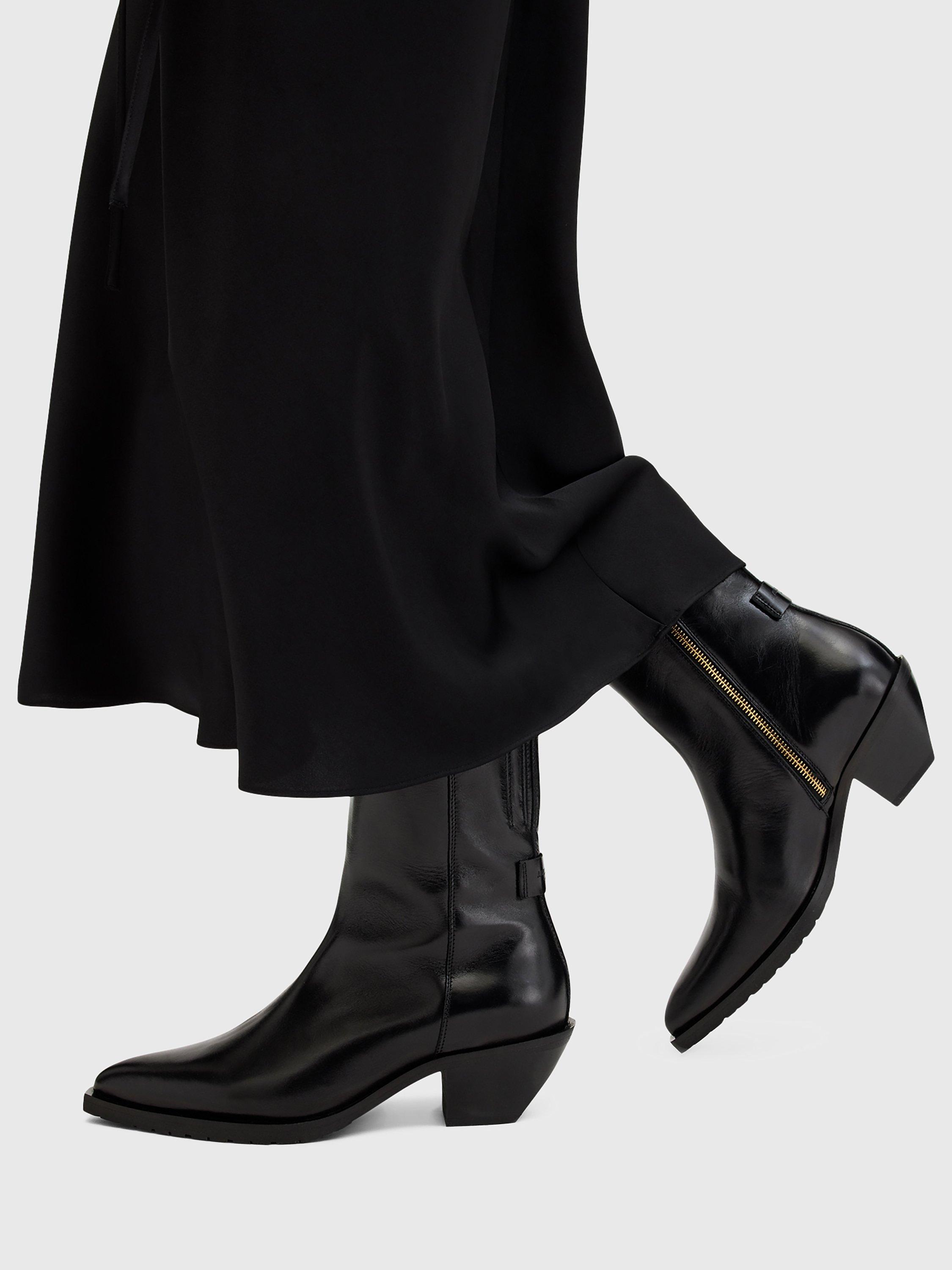 Product image 4 of 7, which shows AllSaints Bazely Leather Pointed Toe Ankle Boots, Black, 2