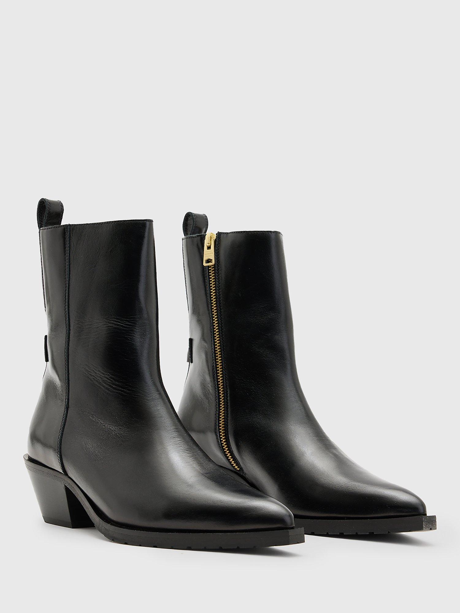 Product image 5 of 7, which shows AllSaints Bazely Leather Pointed Toe Ankle Boots, Black, 2