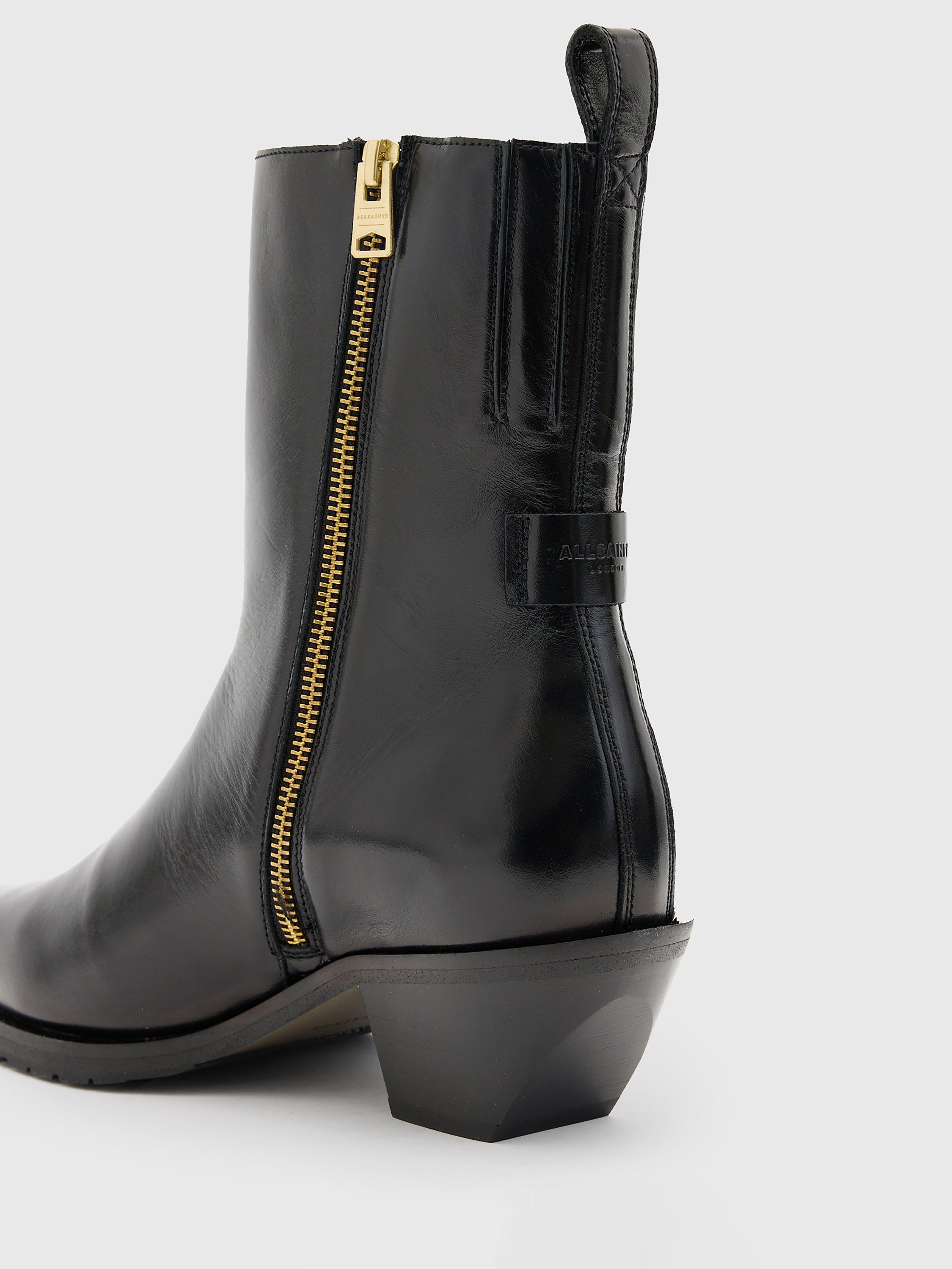 Product image 6 of 7, which shows AllSaints Bazely Leather Pointed Toe Ankle Boots, Black, 2