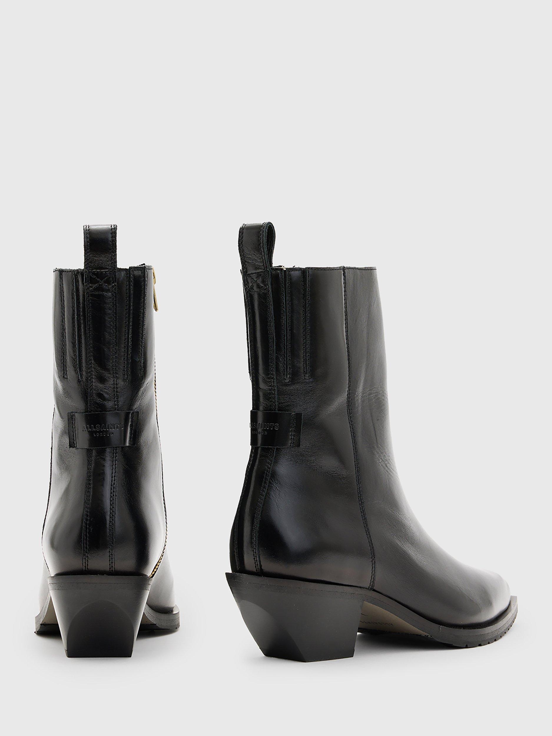 Product image 7 of 7, which shows AllSaints Bazely Leather Pointed Toe Ankle Boots, Black, 2