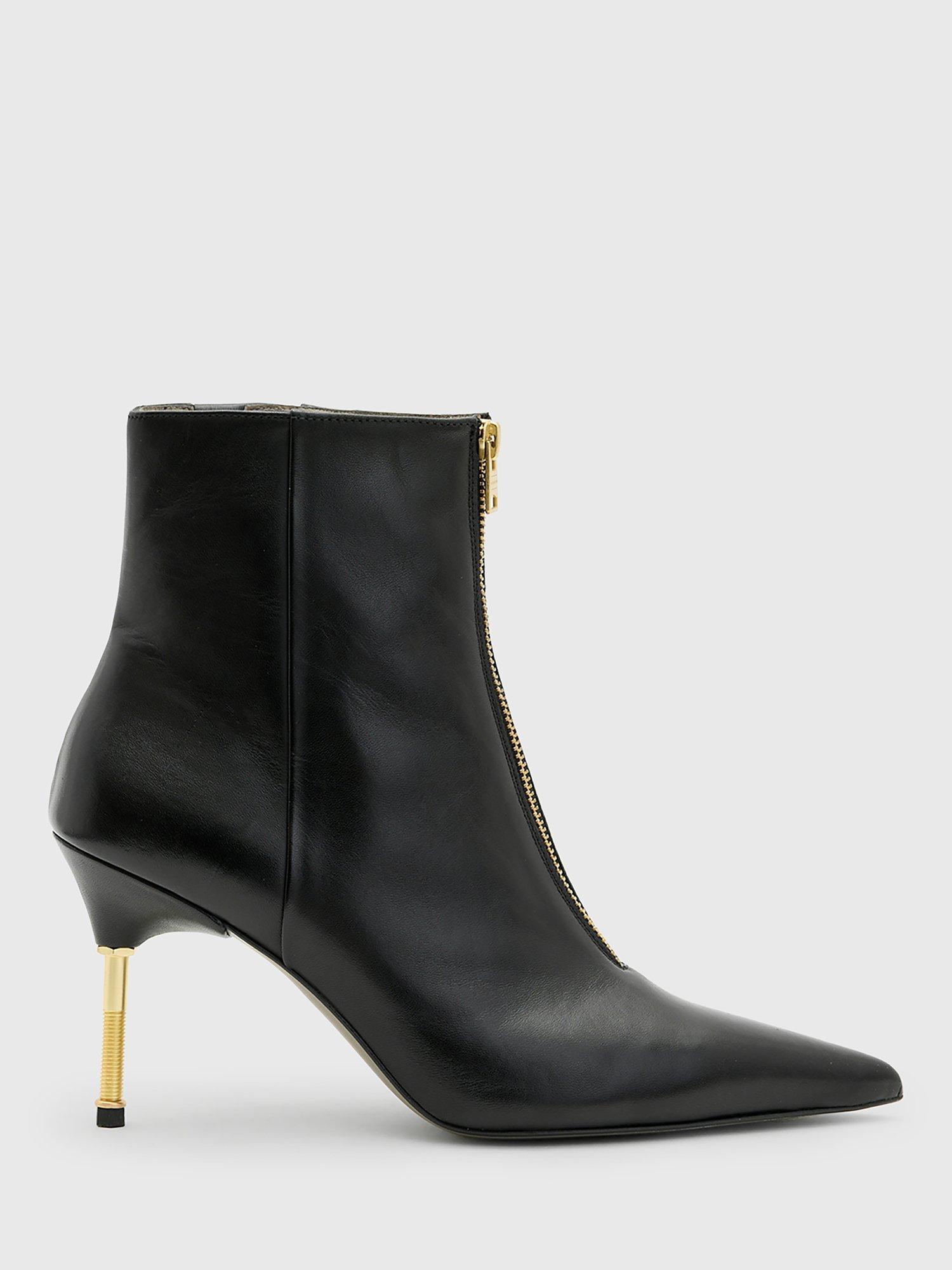 Product image 1 of 7, which shows AllSaints Natasha Leather Stiletto Heel Ankle Boots, Black, 2
