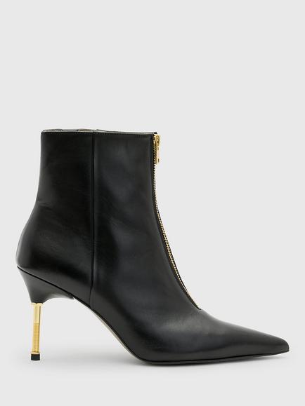 AllSaints Natasha Leather Stiletto Heel Ankle Boots, Black