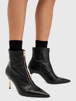 AllSaints Natasha Leather Stiletto Heel Ankle Boots - view 2, Black