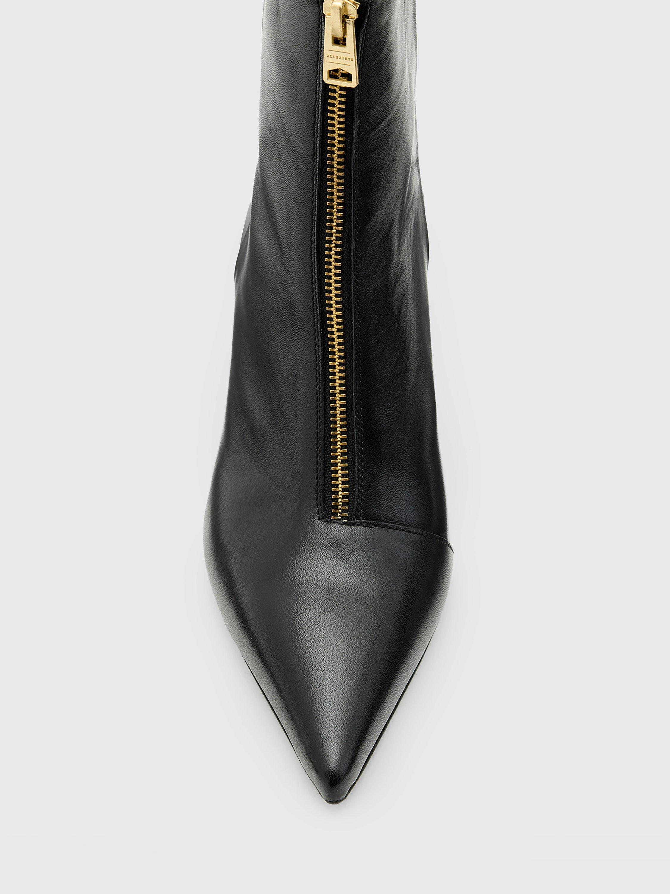 Product image 3 of 7, which shows AllSaints Natasha Leather Stiletto Heel Ankle Boots, Black, 2