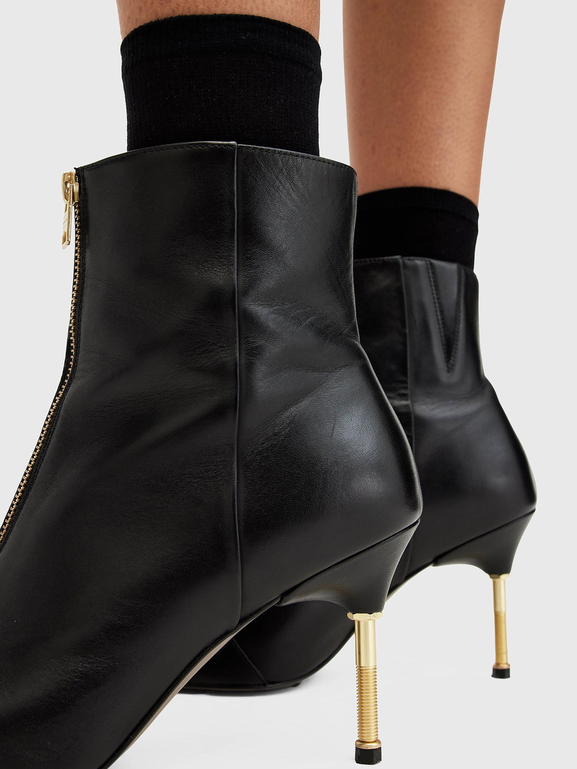 Product image 4 of 7, which shows AllSaints Natasha Leather Stiletto Heel Ankle Boots, Black, 2
