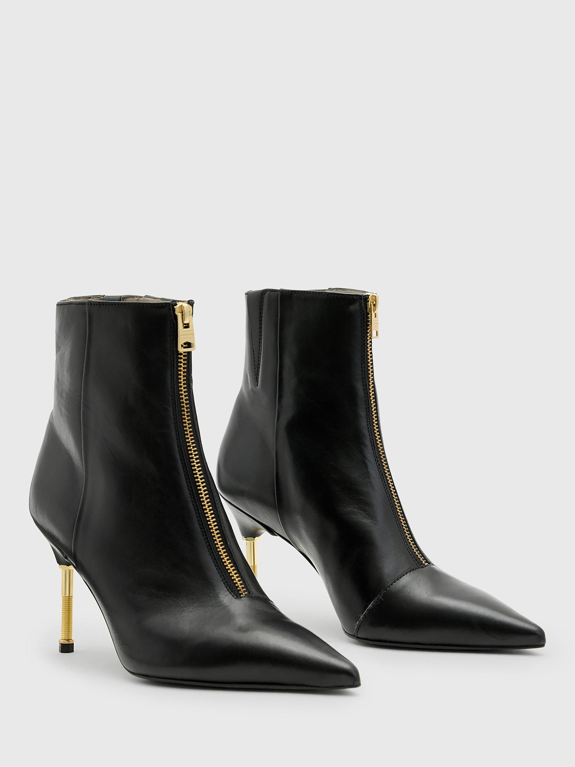 Product image 5 of 7, which shows AllSaints Natasha Leather Stiletto Heel Ankle Boots, Black, 2