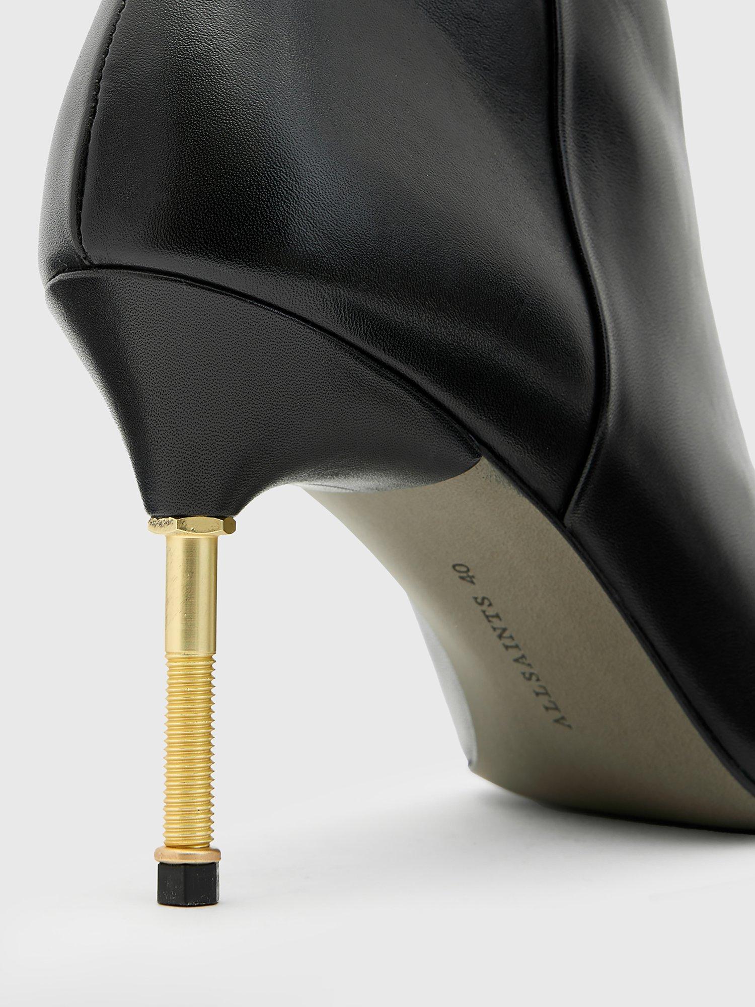Product image 6 of 7, which shows AllSaints Natasha Leather Stiletto Heel Ankle Boots, Black, 2