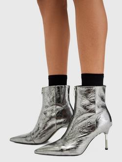 AllSaints Natasha Leather Stiletto Heel Ankle Boots - view 2, Silver