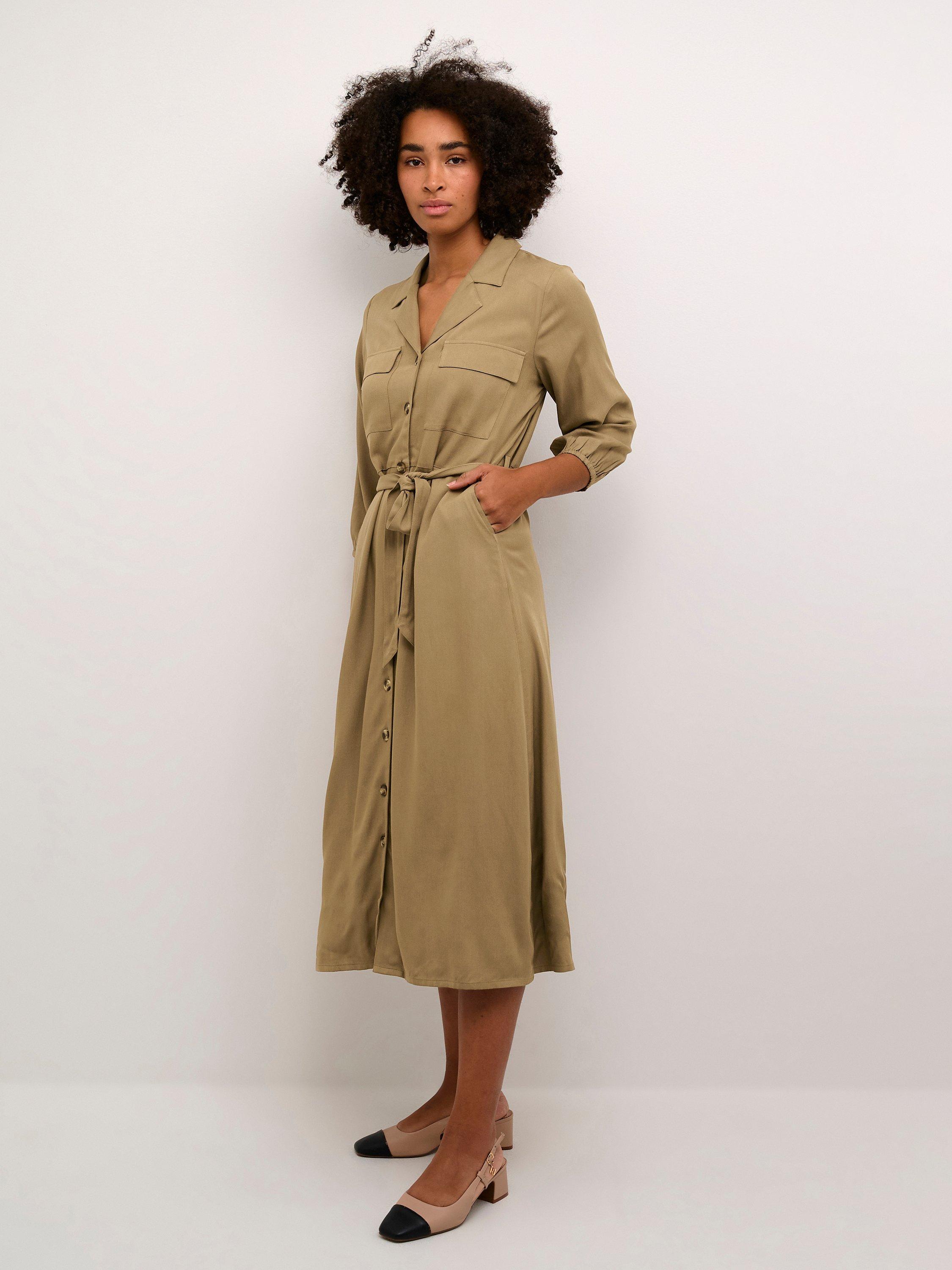 Product image 1 of 6, which shows KAFFE Nanna Cargo Dress, Petrified Oak, 14