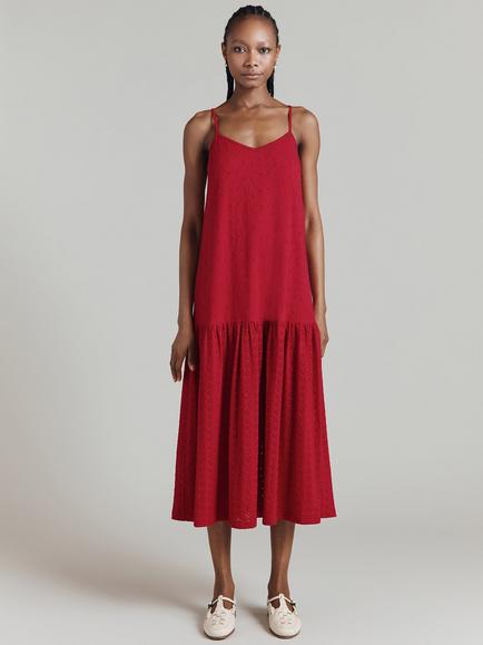 Ghost Kaylee Embroidered Midi Dress, Red, Red