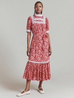 Ghost Josephine Prairie Midi Dress, Red, Red/White