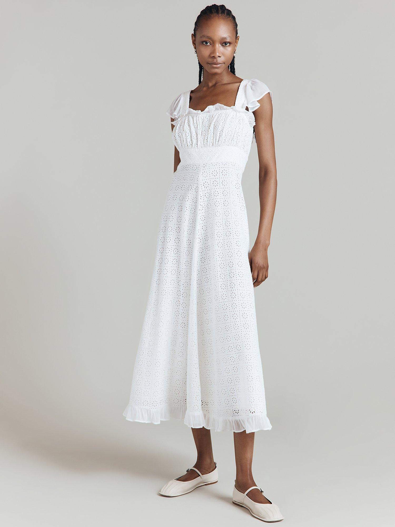 Ghost Fleurine Floral Cutwork Maxi Dress, White, XS