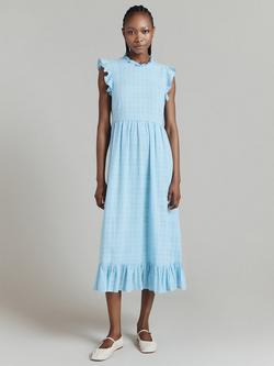 Ghost Monique Frill Linen Blend Dress, Blue, Blue