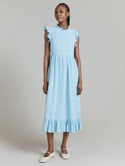 Ghost Monique Frill Linen Blend Dress, Blue - view 2, Blue