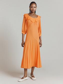 Ghost Poppy Bias Cut Midi Dress, Orange, Orange