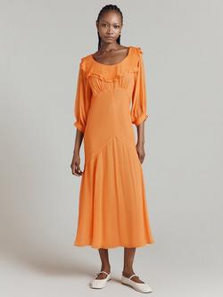 Ghost Poppy Bias Cut Midi Dress, Orange - view 2, Orange