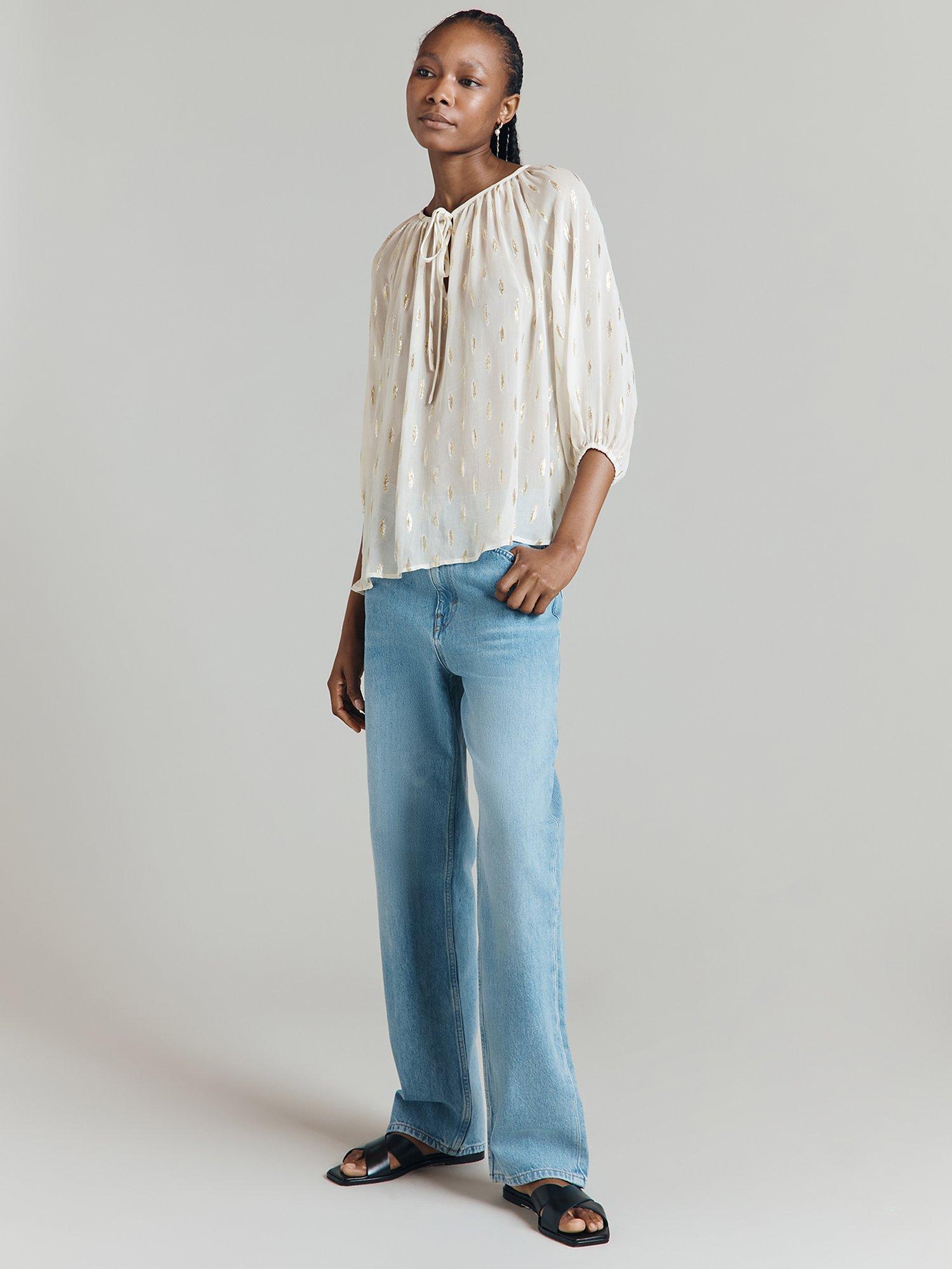 Product image 2 of 3, which shows Ghost Adeline Metallic Jacquard Top, Ivory, L