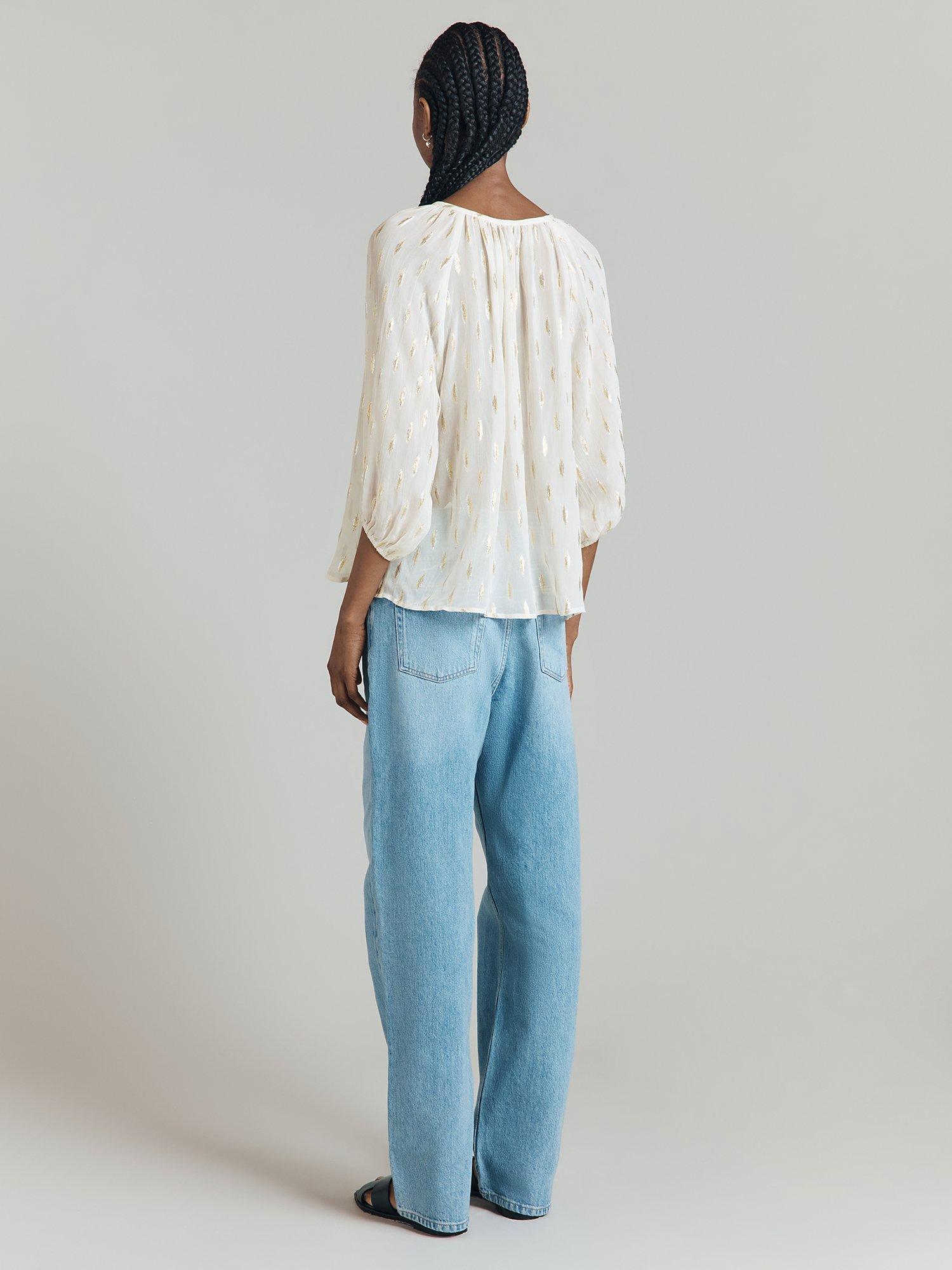 Product image 3 of 3, which shows Ghost Adeline Metallic Jacquard Top, Ivory, L