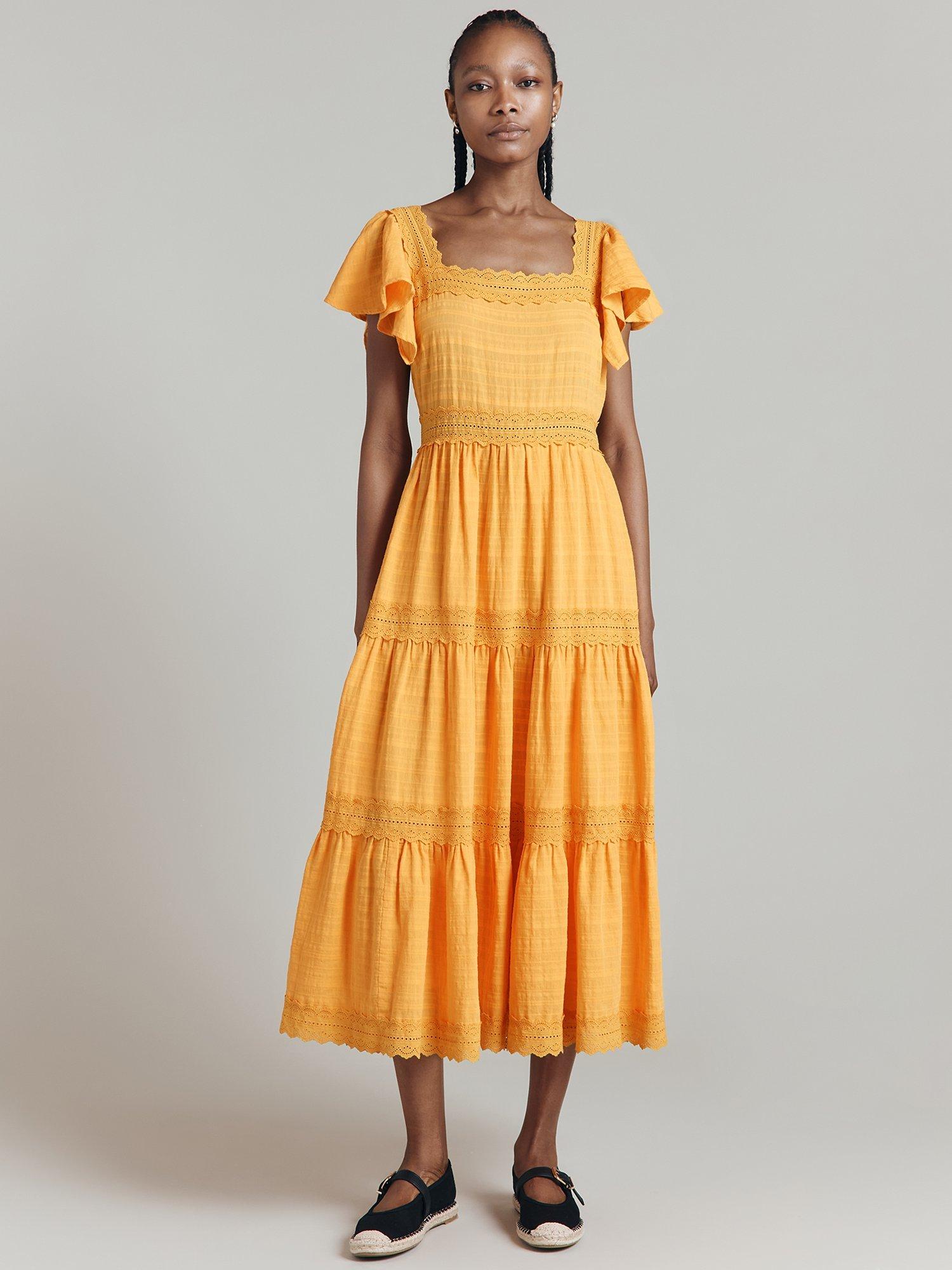 Product image 1 of 4, which shows Ghost Renee Tiered Dress, Yellow, S