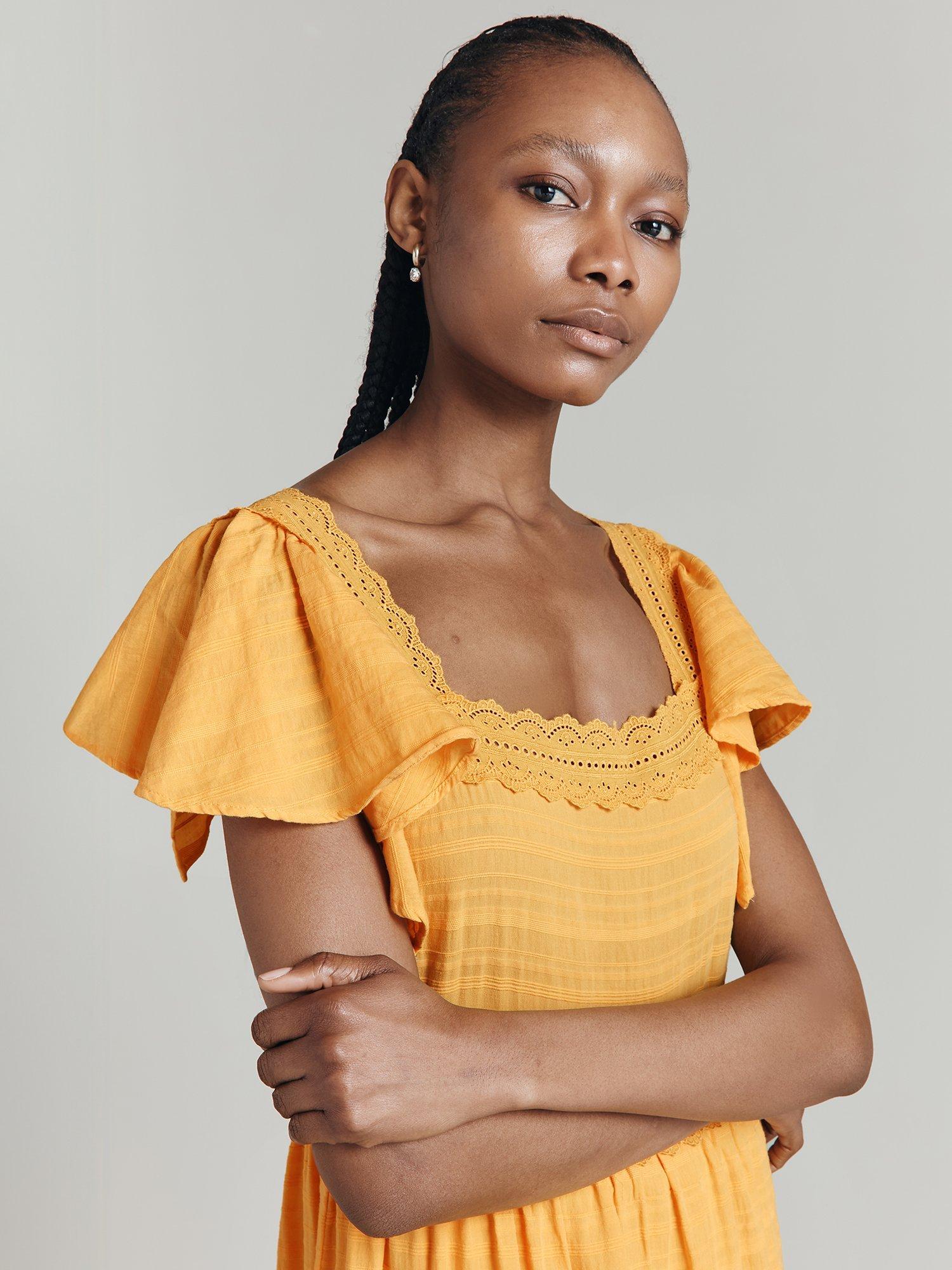 Product image 3 of 4, which shows Ghost Renee Tiered Dress, Yellow, S
