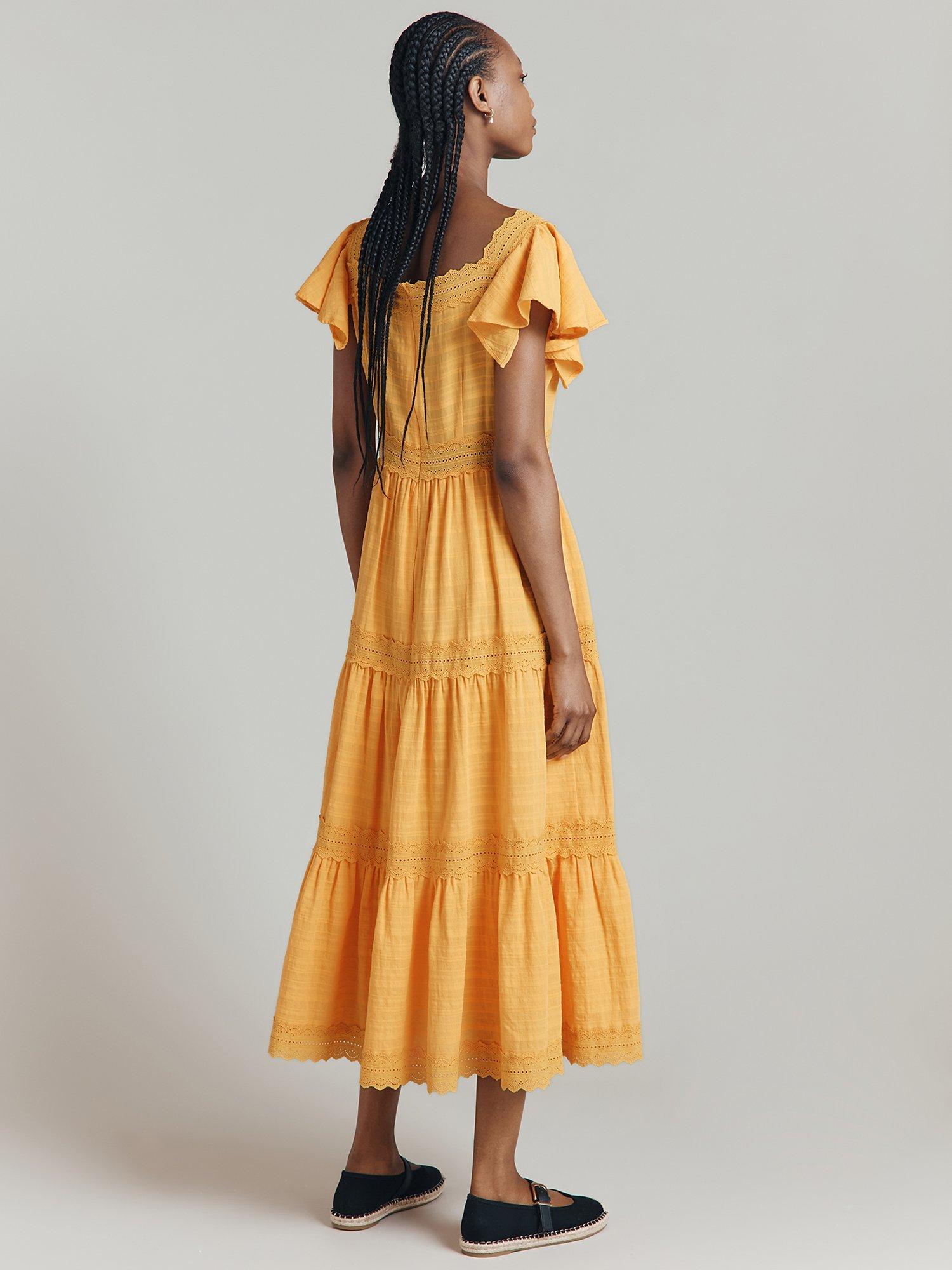 Product image 4 of 4, which shows Ghost Renee Tiered Dress, Yellow, S
