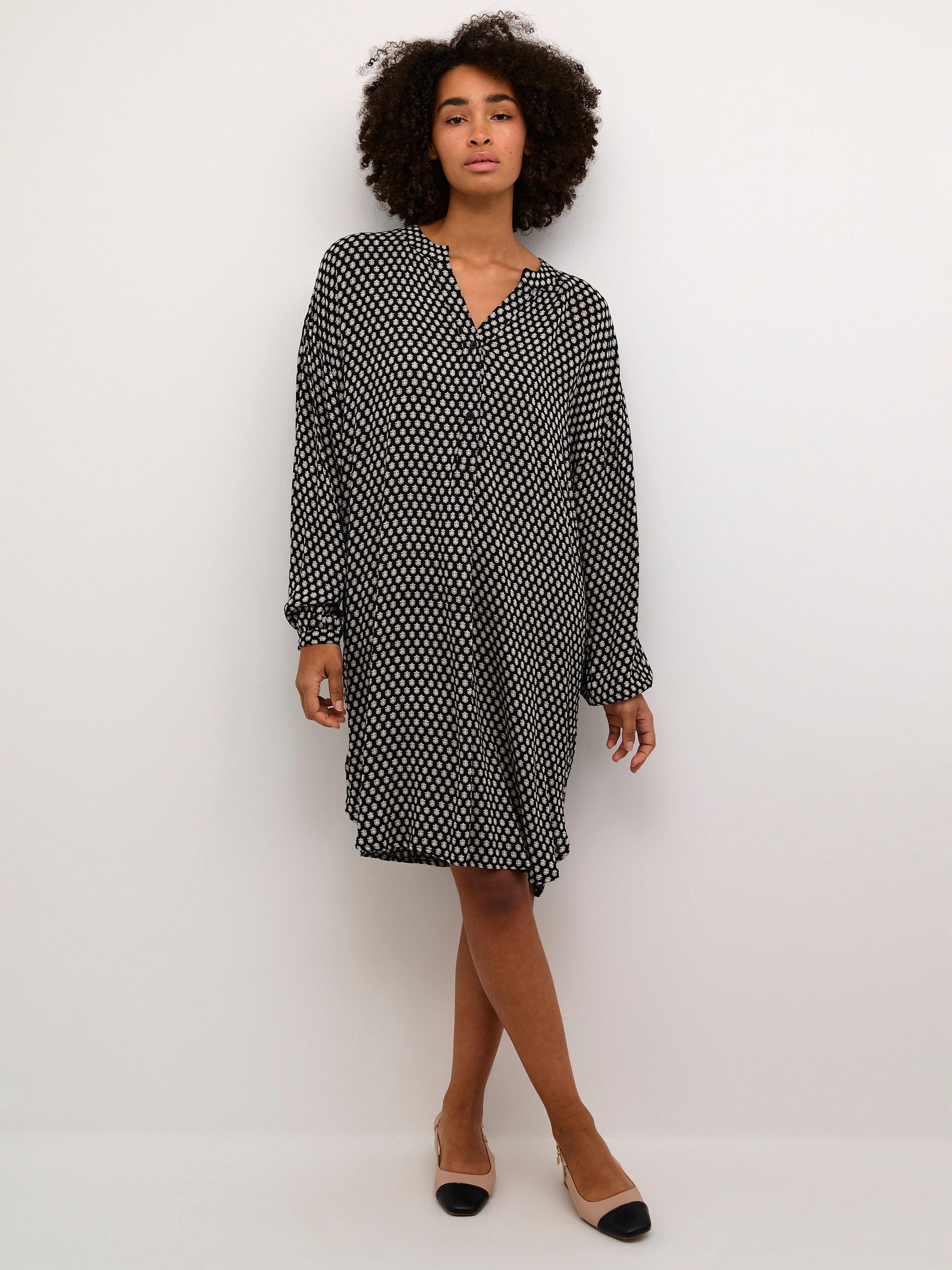 Product image 1 of 6, which shows KAFFE Amber Dress, Black/Turtledove, 8