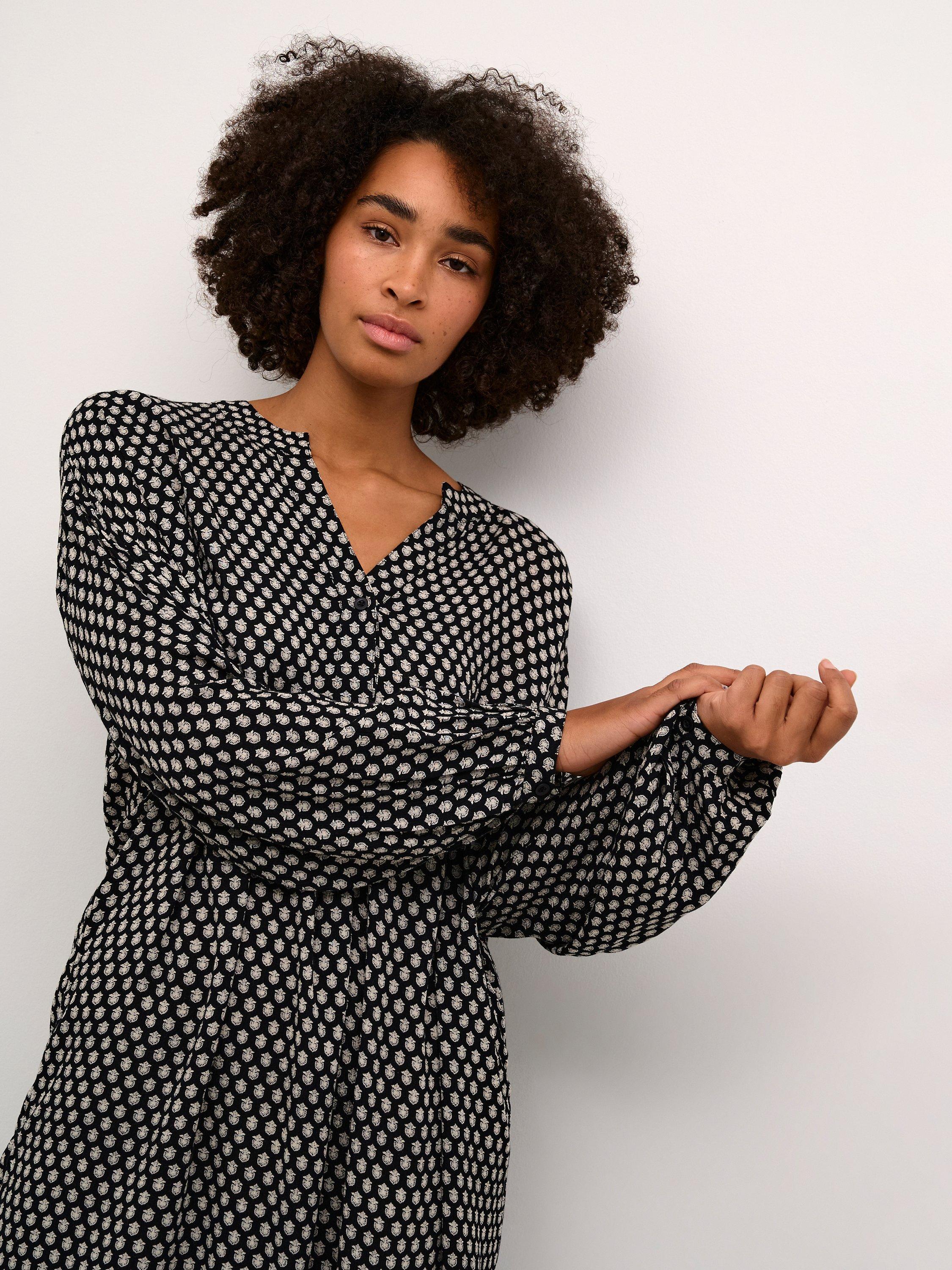 Product image 3 of 6, which shows KAFFE Amber Dress, Black/Turtledove, 8