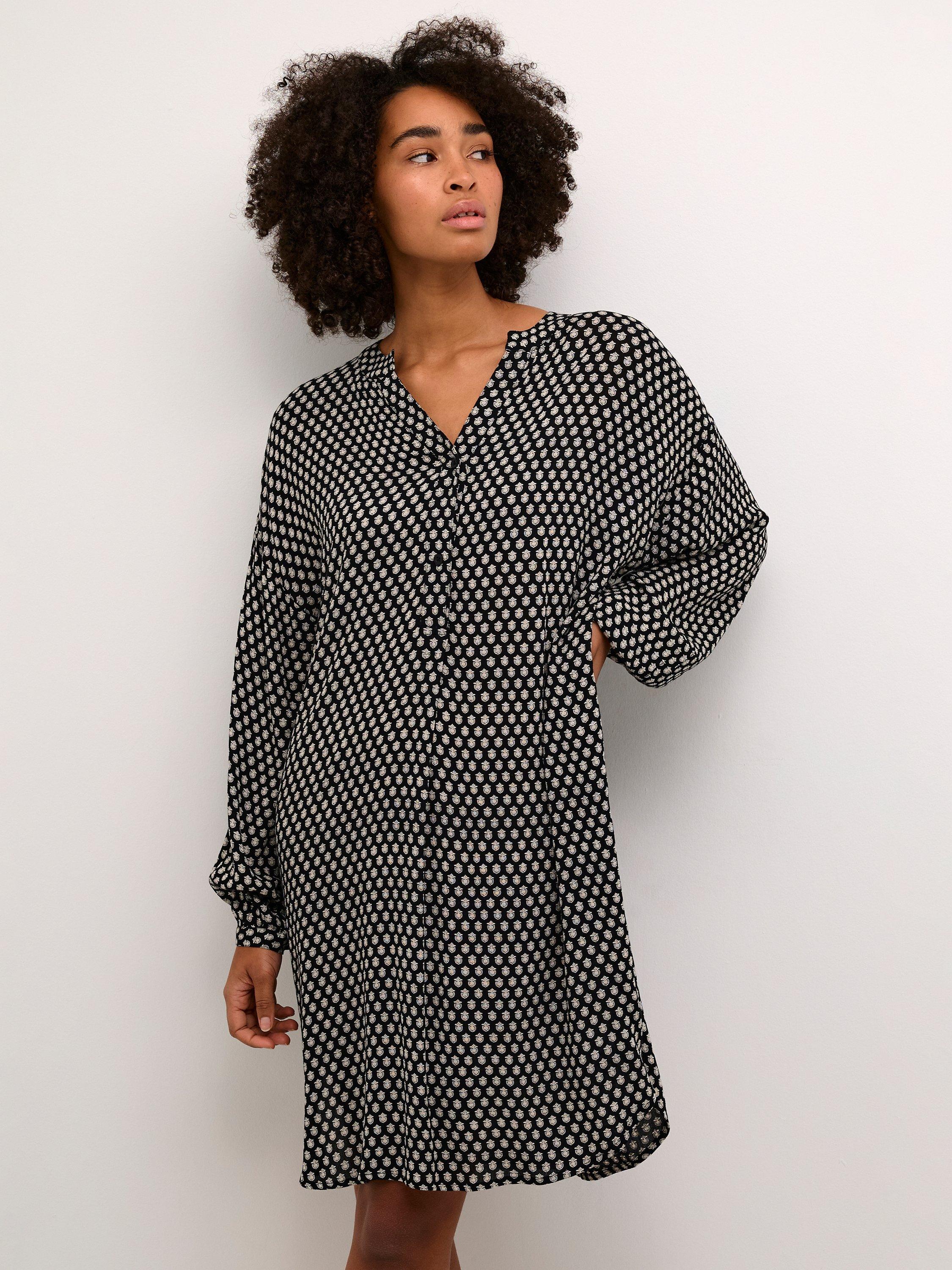 Product image 4 of 6, which shows KAFFE Amber Dress, Black/Turtledove, 8