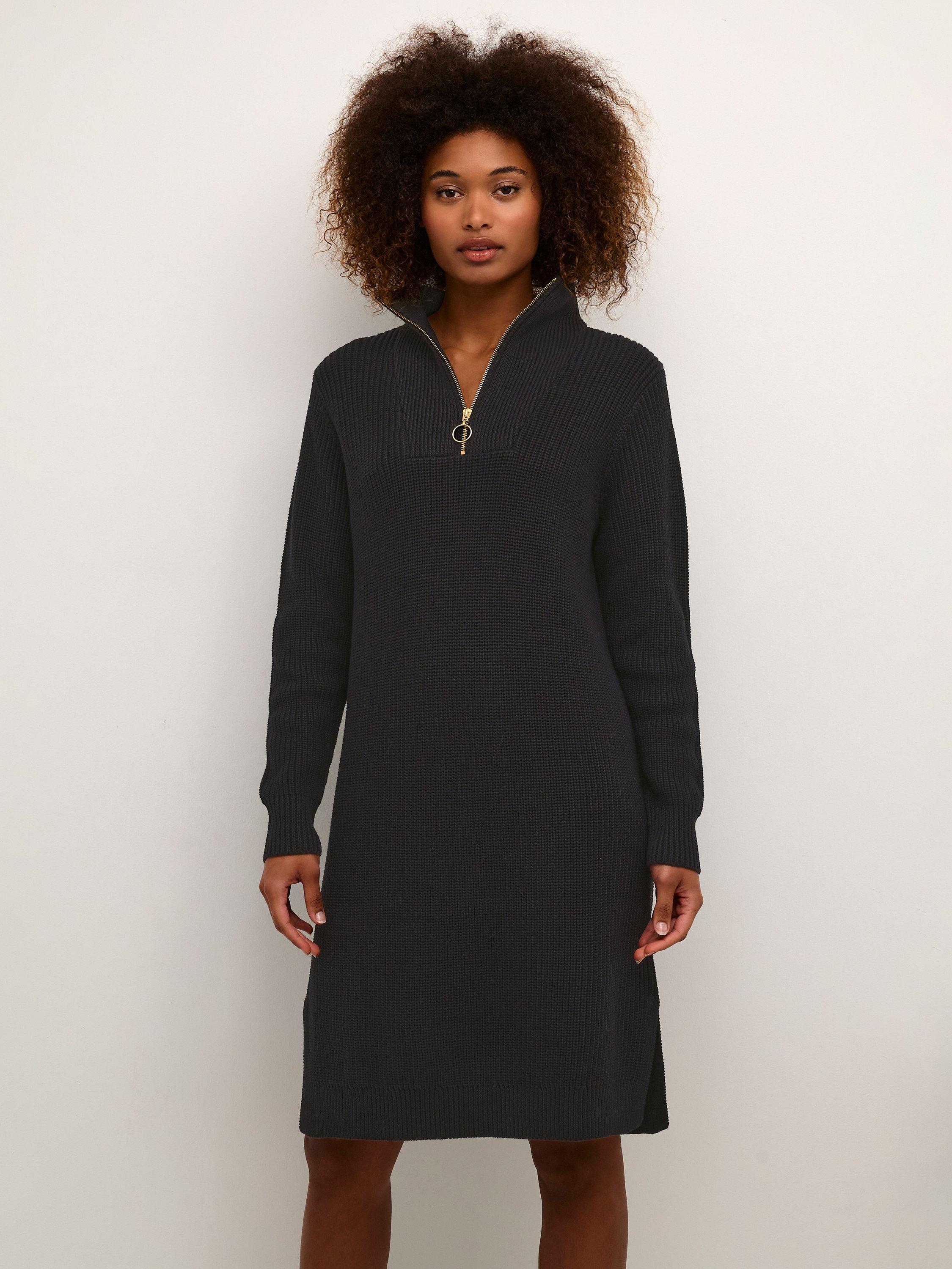 Product image 1 of 6, which shows KAFFE Lioa Jumper Knee Length Dress, Deep Black, XS