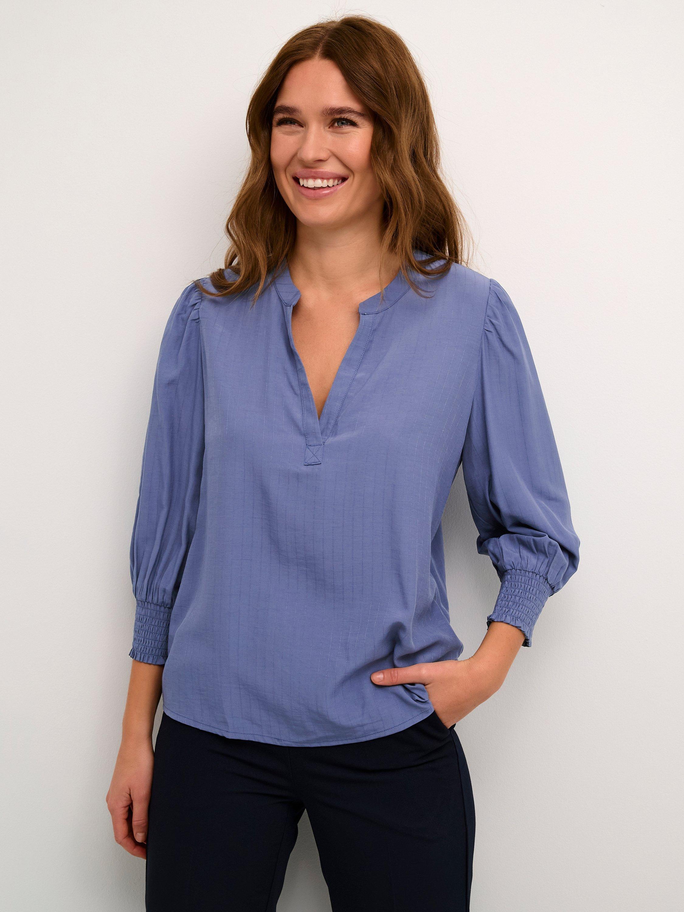 KAFFE Vera V-Neck Top, Blue Indigo