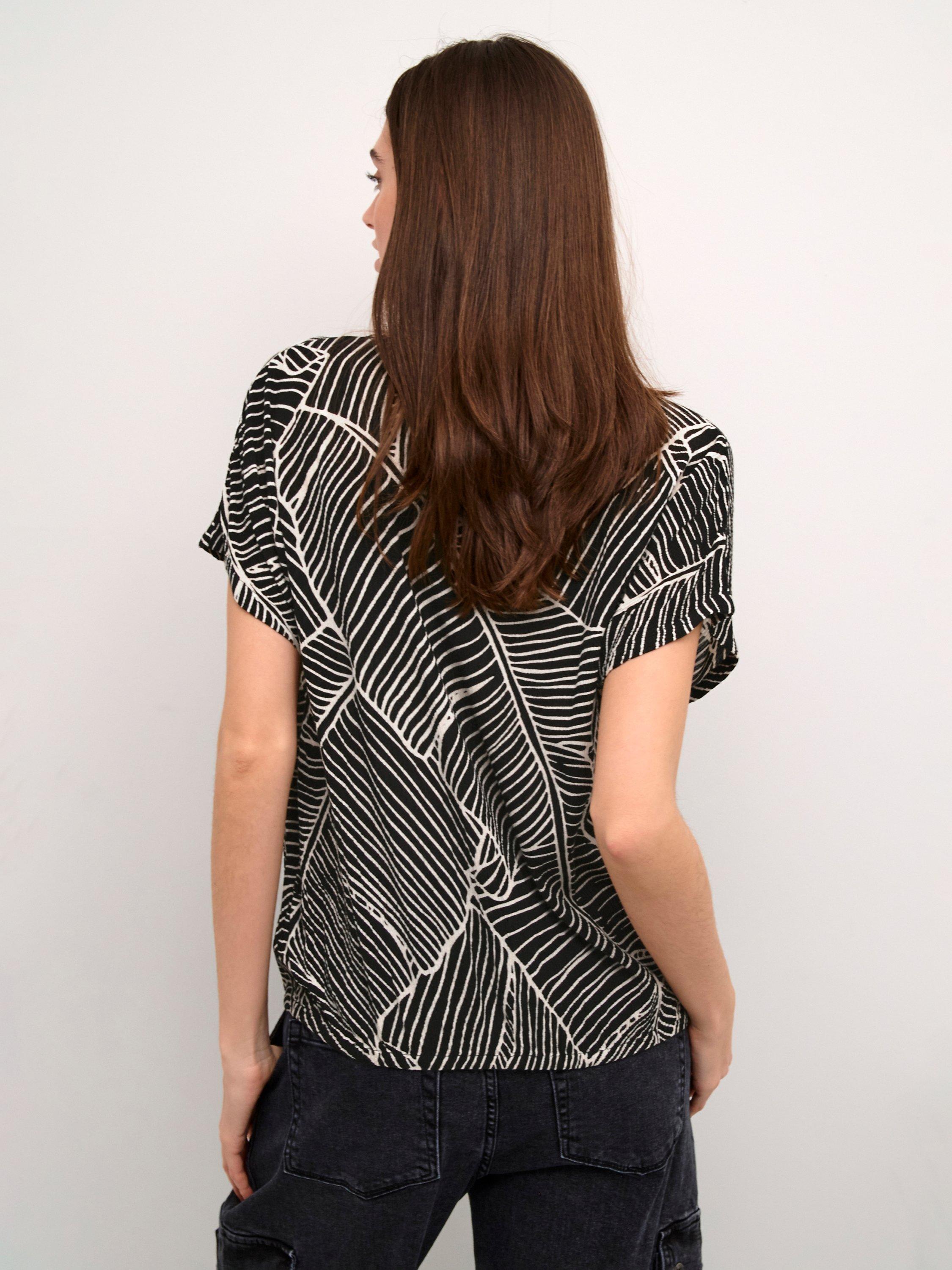 Product image 2 of 5, which shows KAFFE Amber Leaf Print Top, Black/Turtledove, 8