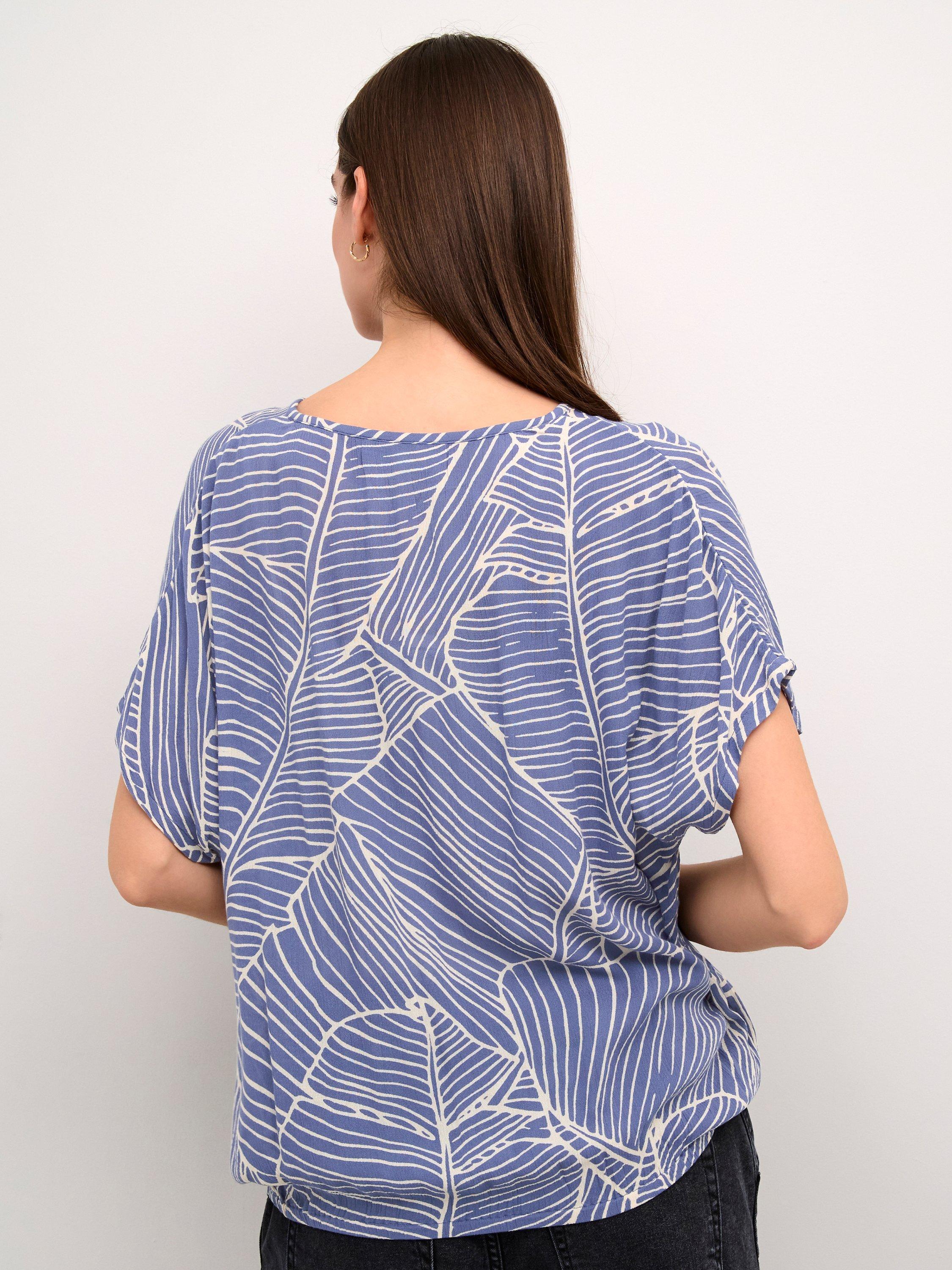 Product image 2 of 5, which shows KAFFE Amber Leaf Print Top, Indigo/Turtledove, 8