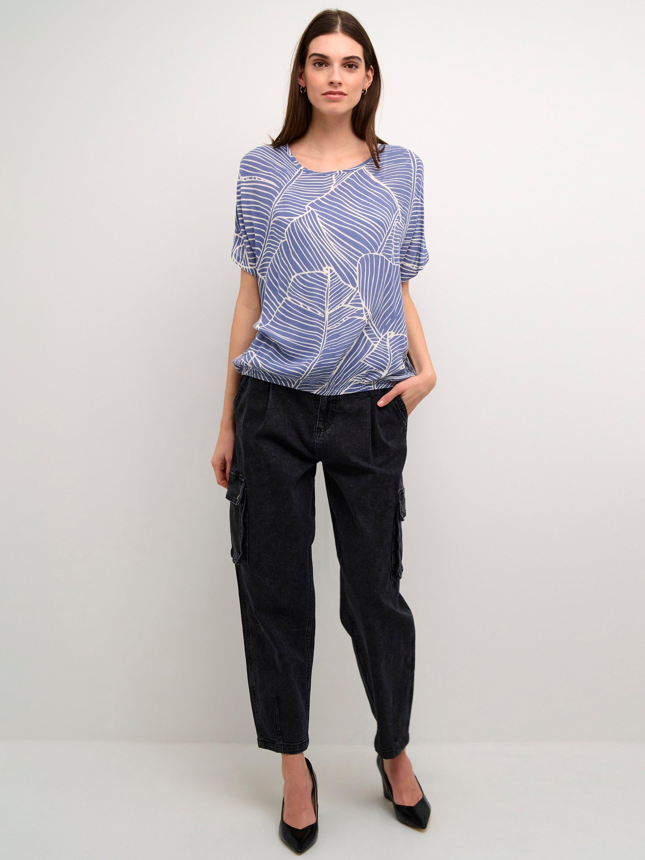 Product image 3 of 5, which shows KAFFE Amber Leaf Print Top, Indigo/Turtledove, 8